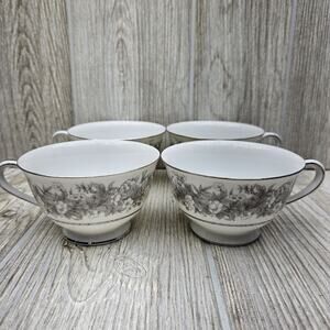 Set Of 4 Sango Florentine Footed Tea Coffee Cup Vintage Japan Platinum‎ Trim